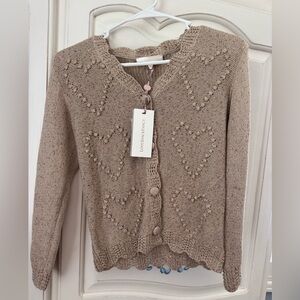 LoveShackFancy girl’s Tan Heart Sweater